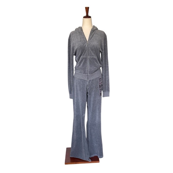 Vintage Y2k Juicy Couture Gray Velour Tracksuit Set Its Exhausting Being Juicy L - Picture 2 of 16